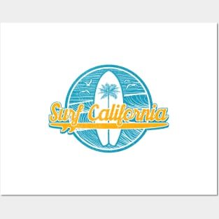 Surf California (Blue & Orange) Posters and Art